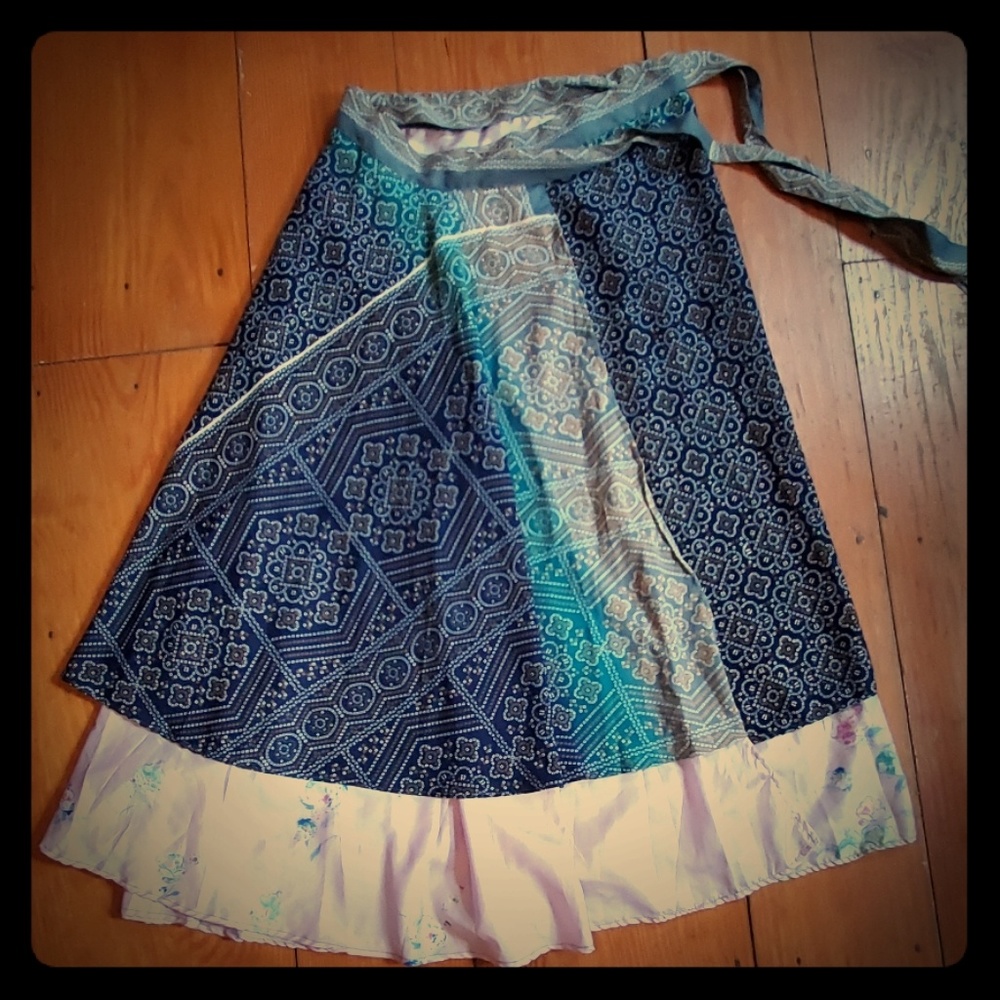 Floor length silk wrap skirt